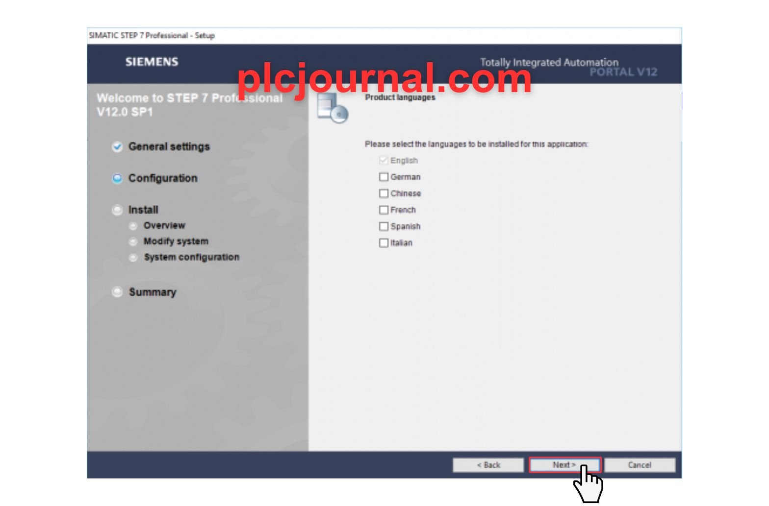 Step-by-step installation of TIA PORTAL V12 software on Windows.