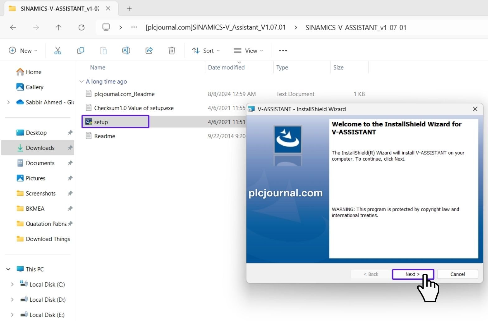 SINAMICS V-Assistant Siemens Software-Run the Setup